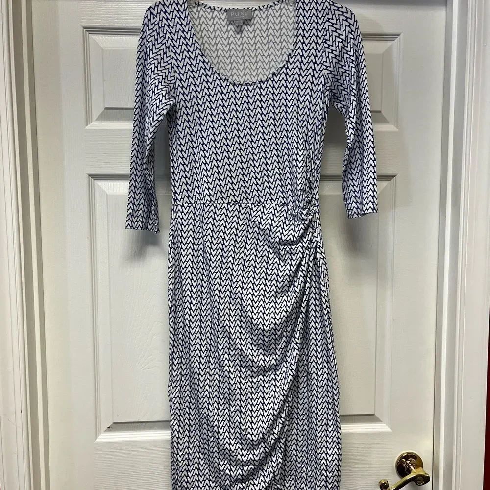 PURE Collection White & Blue Print Faux Wrap Maxi Dress sz 2 EUC